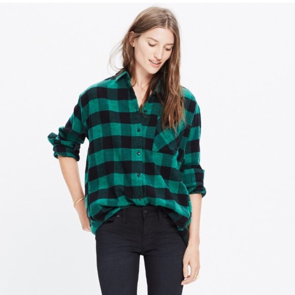 Madewell Tops - Madewell flannel green buffalo plaid shirt